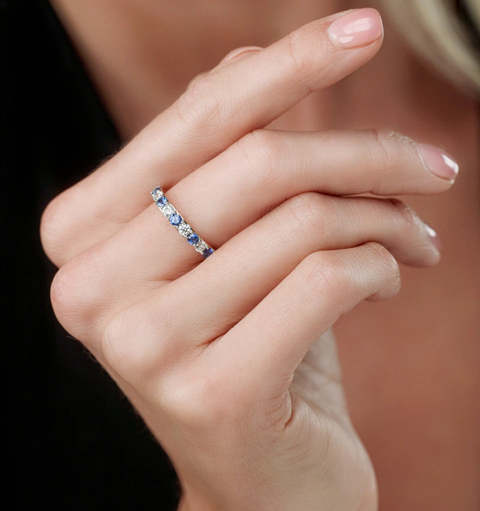 Sapphire and 0.50ct Diamond Asteria Eternity Ring in 18K Gold