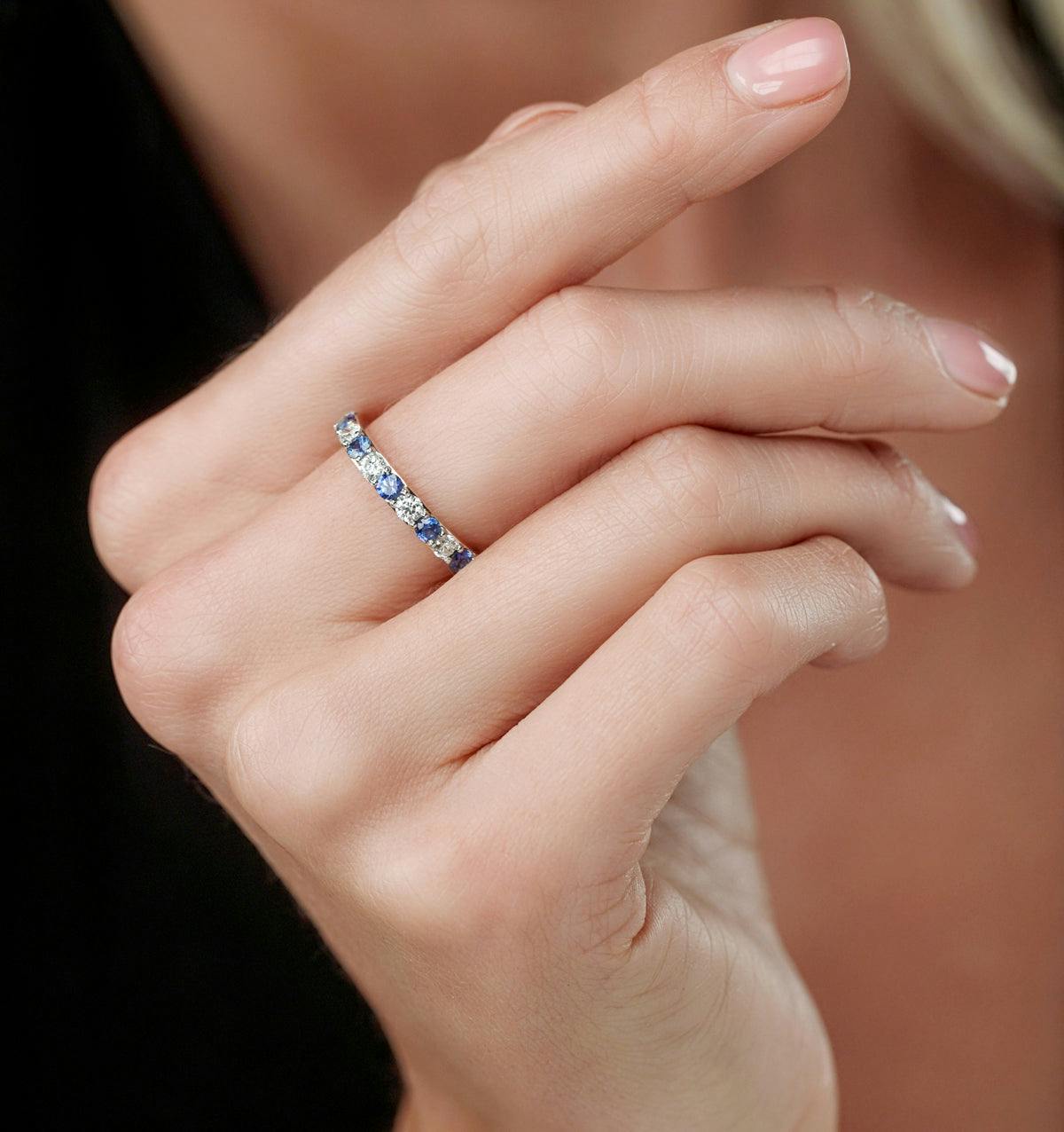 Sapphire and 0.50ct Diamond Asteria Eternity Ring in 18K White Gold