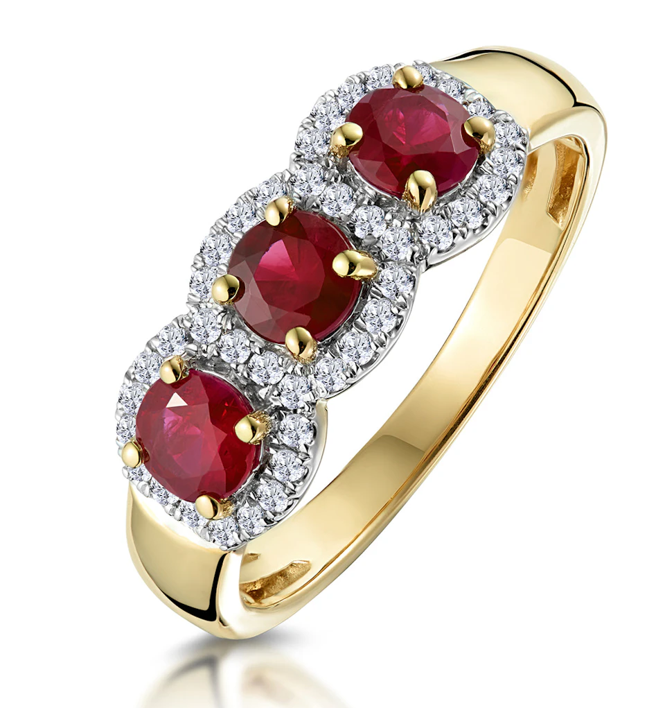 Ruby and Diamond Halo Trilogy Ring in 18K Gold - Asteria Collection