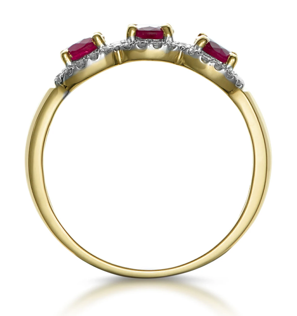 Ruby and Diamond Halo Trilogy Ring in 18K Gold - Asteria Collection