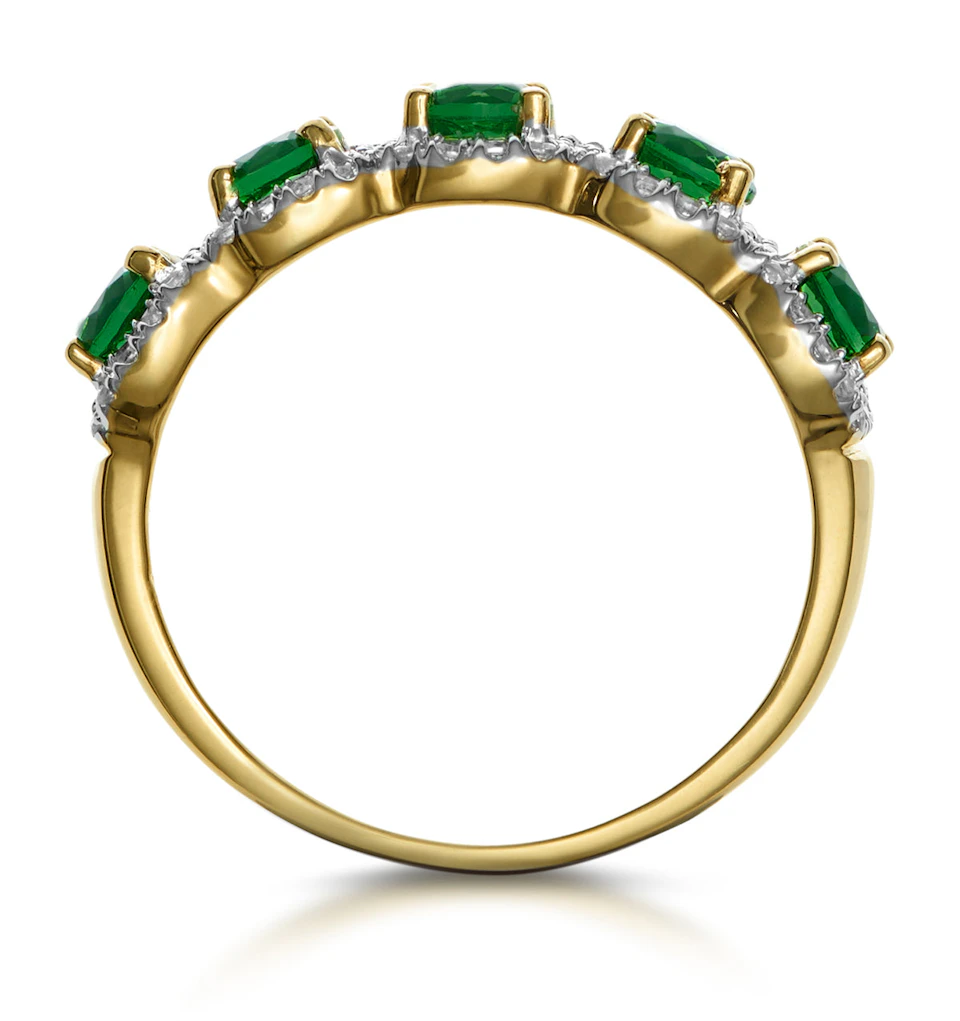 Emerald and Diamond Halo 5 Stone Asteria Ring in 18K Gold