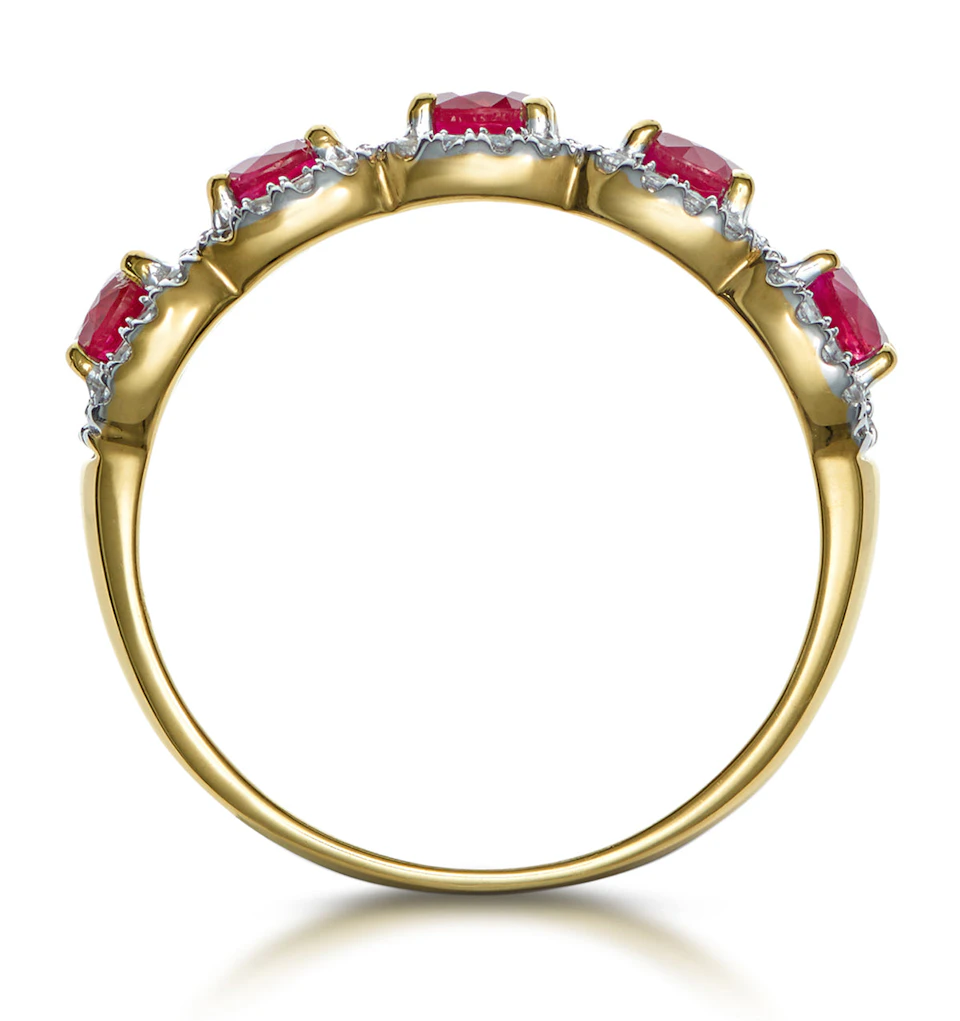 Ruby and Diamond Halo 5 Stone Asteria Ring in 18K Gold