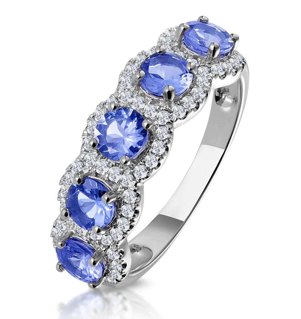 1.20ct Tanzanite Asteria Eternity Halo Diamond Ring in 18K White Gold