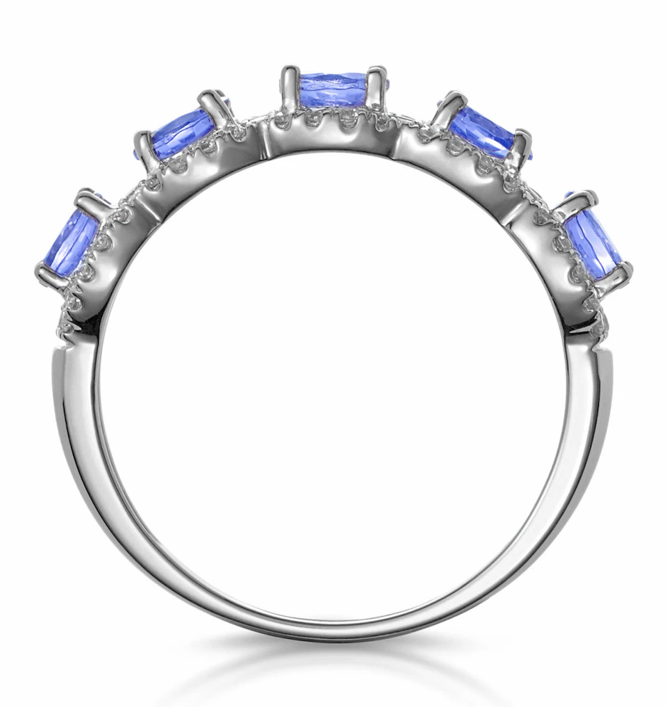 1.20ct Tanzanite Asteria Eternity Halo Lab Diamond Ring 9K White Gold