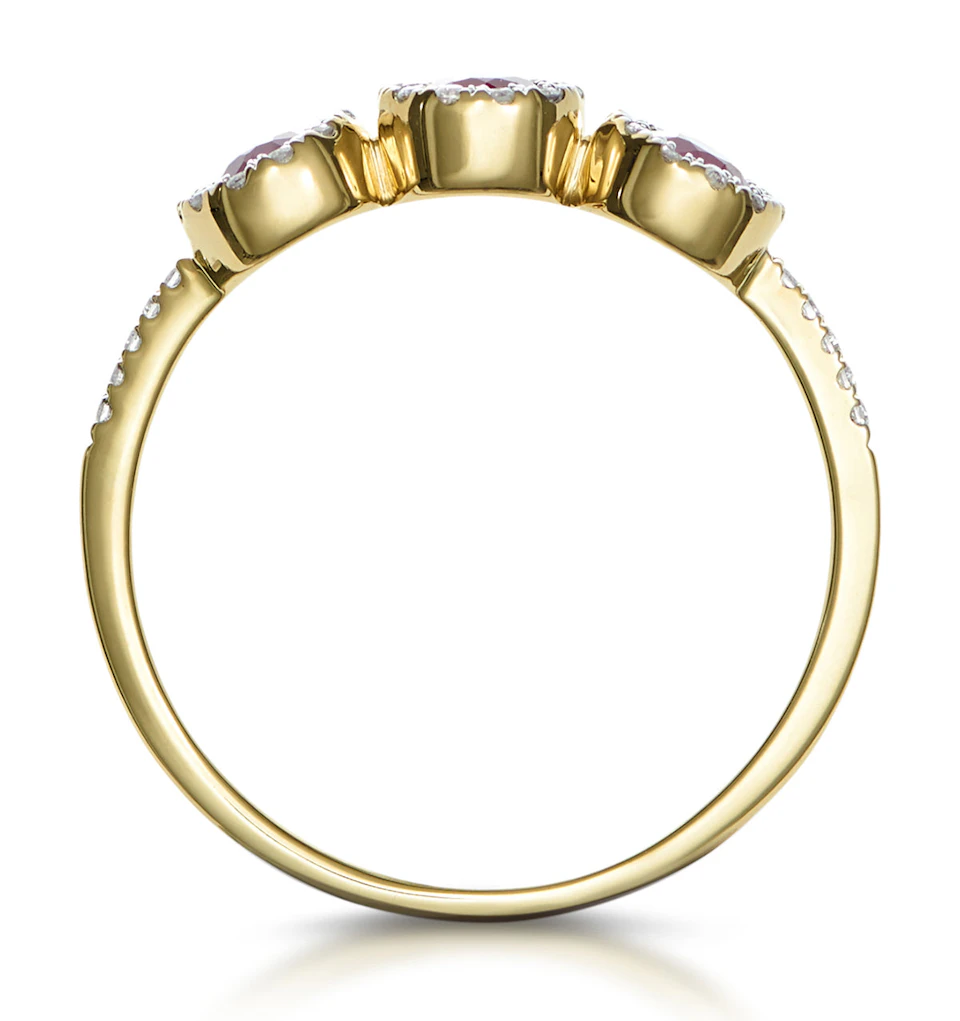 Ruby and Lab Diamond Halo Trilogy Ring 9K Gold - Asteria Collection