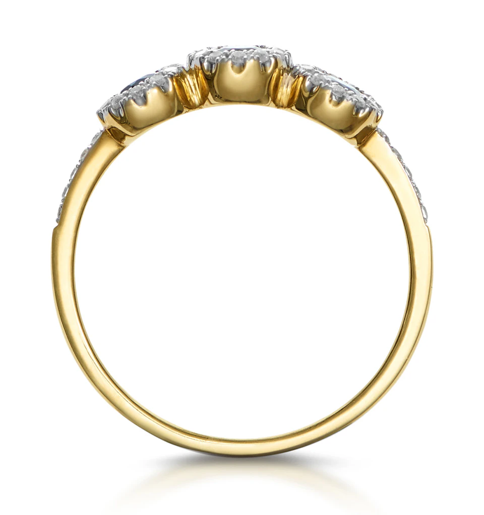 Sapphire and Diamond Halo Trilogy Ring 18K Gold - Asteria Collection