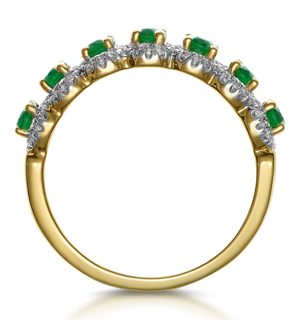 Emerald and Diamond Halo Eternity Ring 18K Gold - Asteria Collection