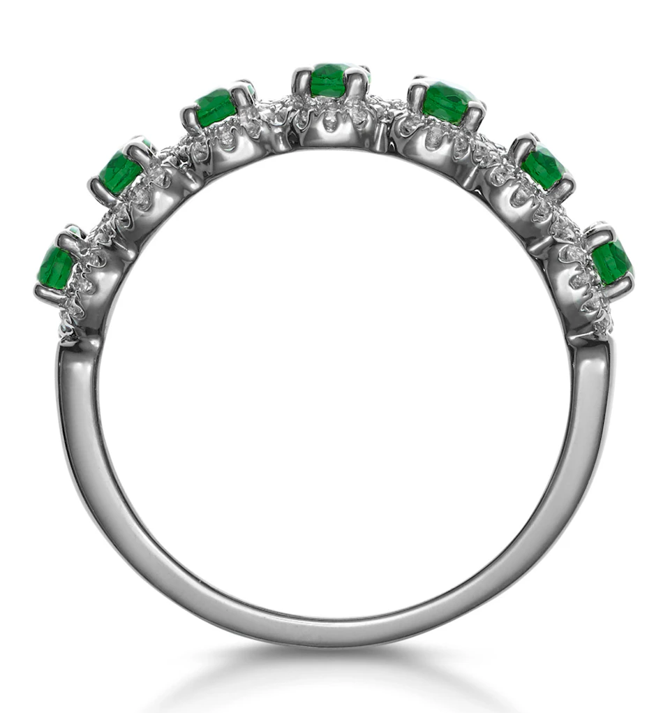 Emerald and Diamond Halo Eternity Ring 18KW Gold Asteria Collection