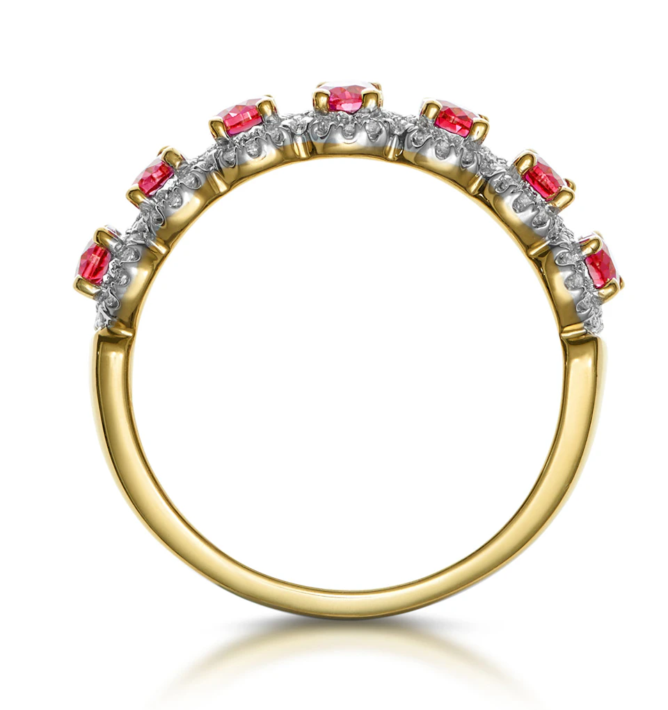 Ruby and Diamond Halo Eternity Ring in 18K Gold - Asteria Collection