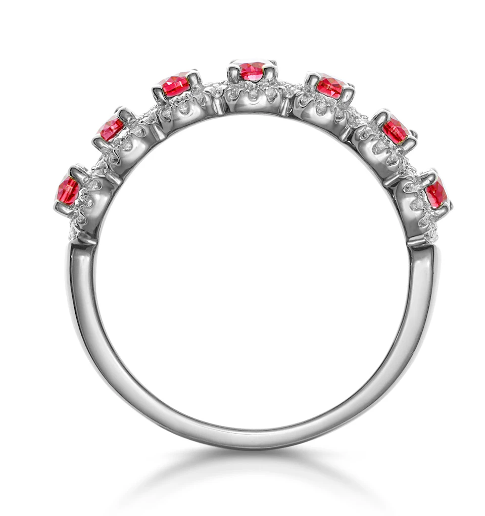 Ruby and Diamond Halo Eternity Ring in 18KW Gold - Asteria Collection