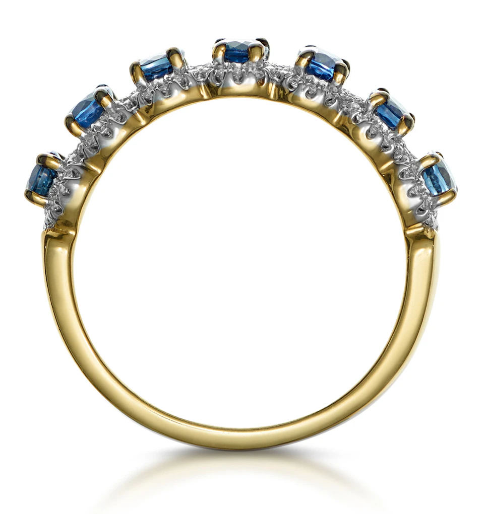 Sapphire and Diamond Halo Eternity Ring 18K Gold - Asteria Collection