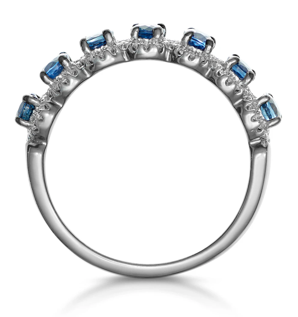 Sapphire and Diamond Halo Asteria Eternity Ring in 18KW Gold