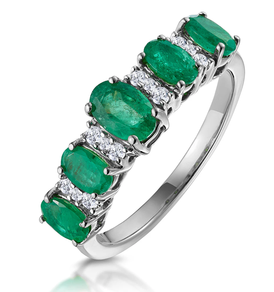 1.30ct Emerald and Lab Diamond Eternity Ring 9K White Gold - Asteria