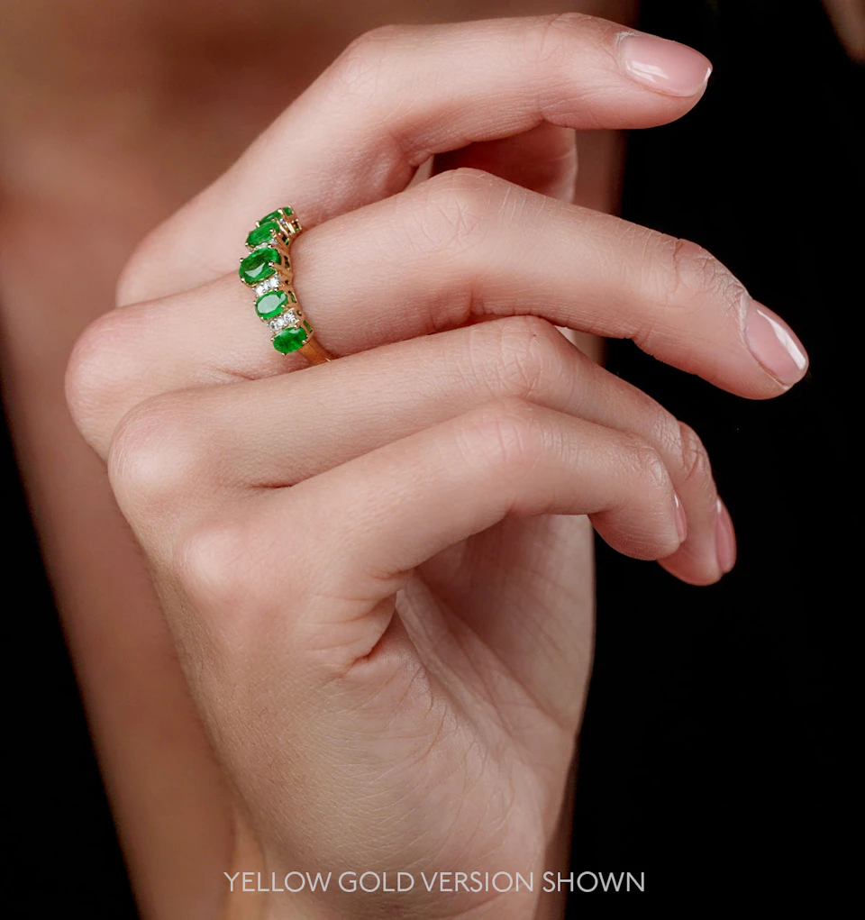 1.30ct Emerald and Lab Diamond Eternity Ring 9K White Gold - Asteria