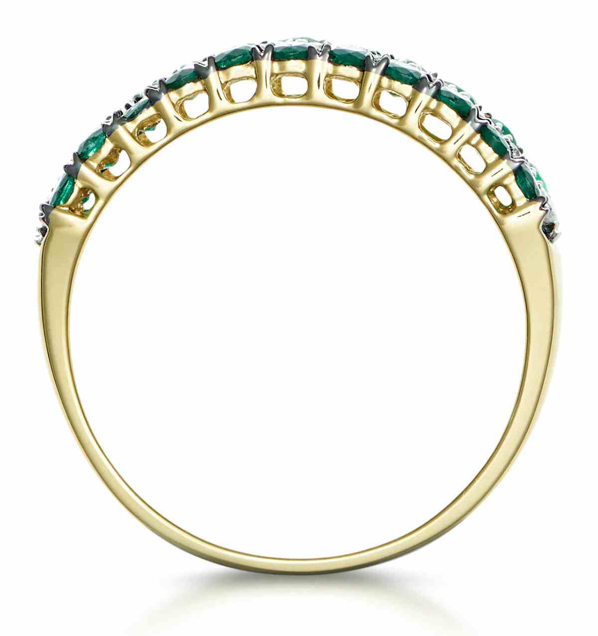 Emerald and Lab Diamond Triple Row Asteria Eternity Ring in 9K Gold