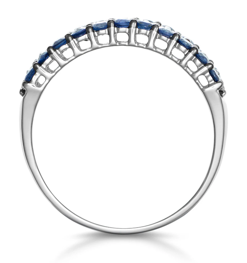 Sapphire and Diamond Triple Row Asteria Eternity Ring 18K White Gold