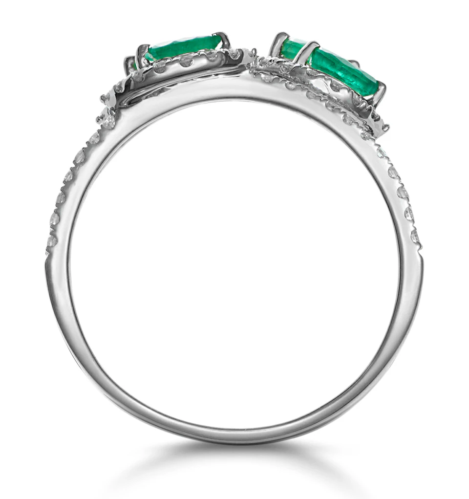 Emerald and Diamond Halo Statement Ring 18KW Gold - Asteria Collection