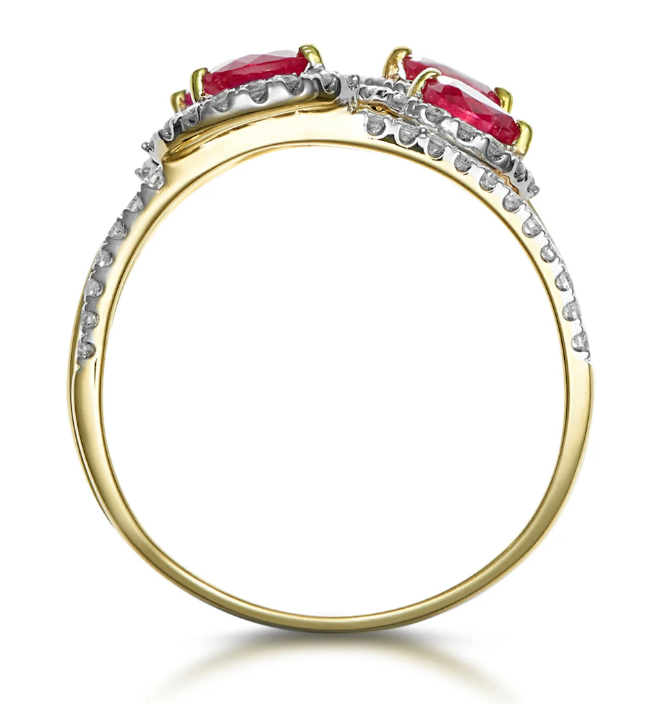 Ruby and Lab Diamond Halo Statement Ring in 9K Gold - Asteria