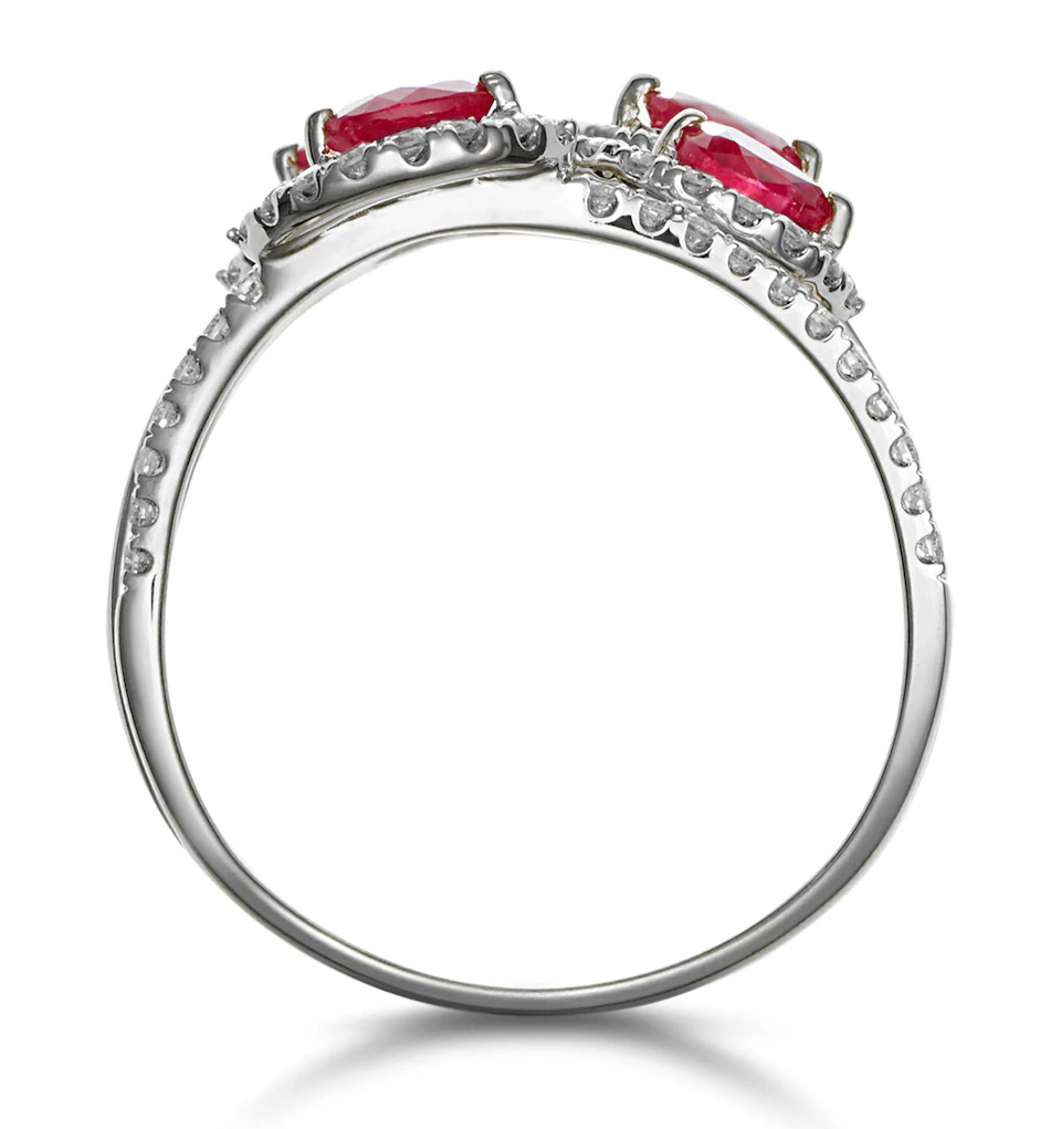 Ruby and Diamond Halo Statement Ring in 18KW Gold - Asteria Collection