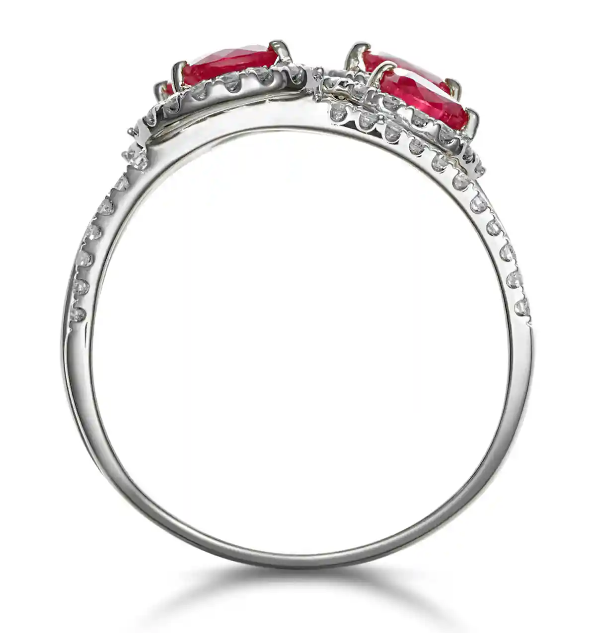 Ruby and Diamond Halo Statement Ring in 18KW Gold - Asteria Collection