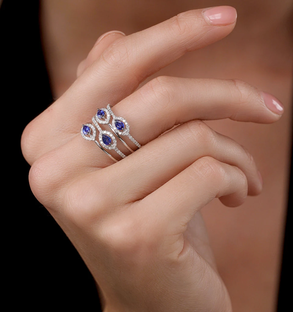 Sapphire and Lab Diamond Statement Ring in 9KW Gold - Asteria