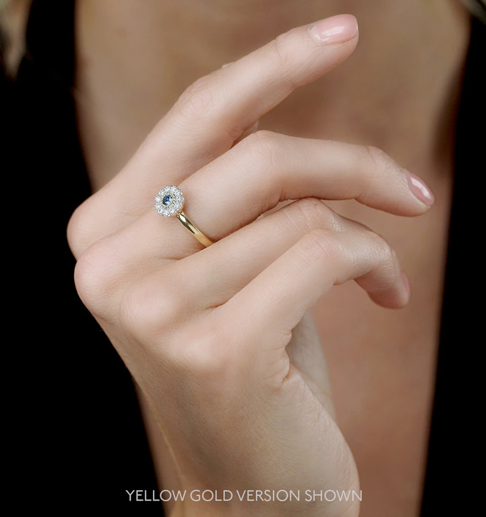 Sapphire and Diamond Halo Ring in 18K White Gold - Asteria Collection