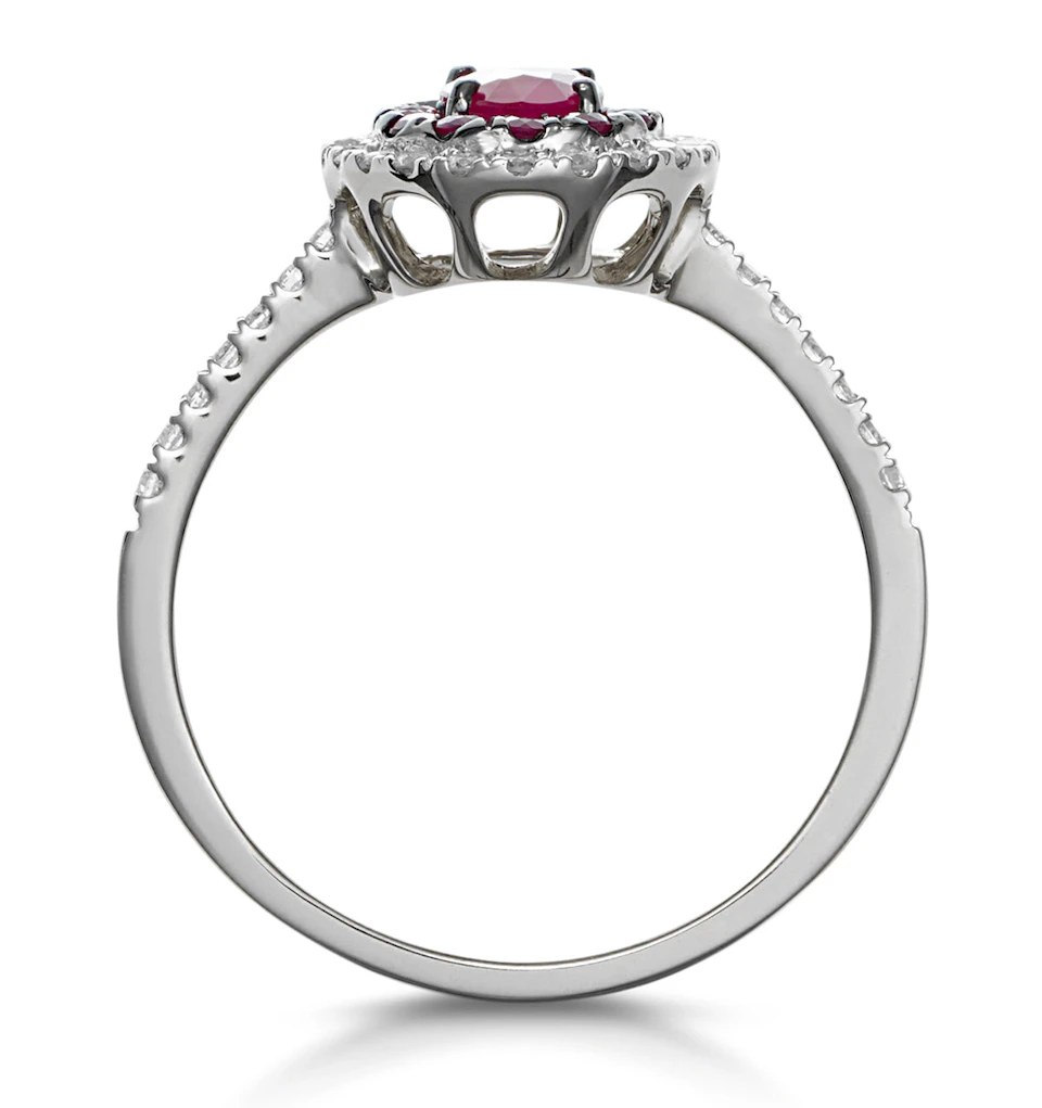 Ruby and Diamond Double Halo Ring 18K White Gold - Asteria Collection