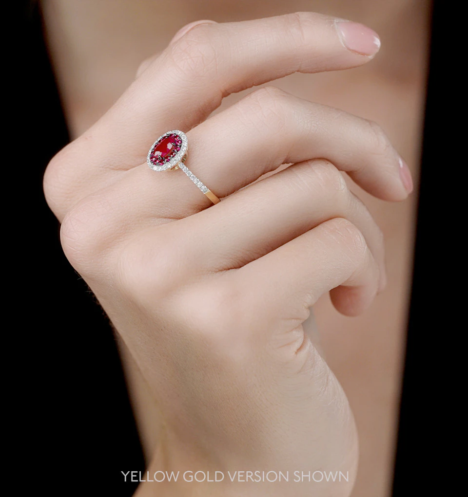 Ruby and Diamond Double Halo Ring 18K White Gold - Asteria Collection