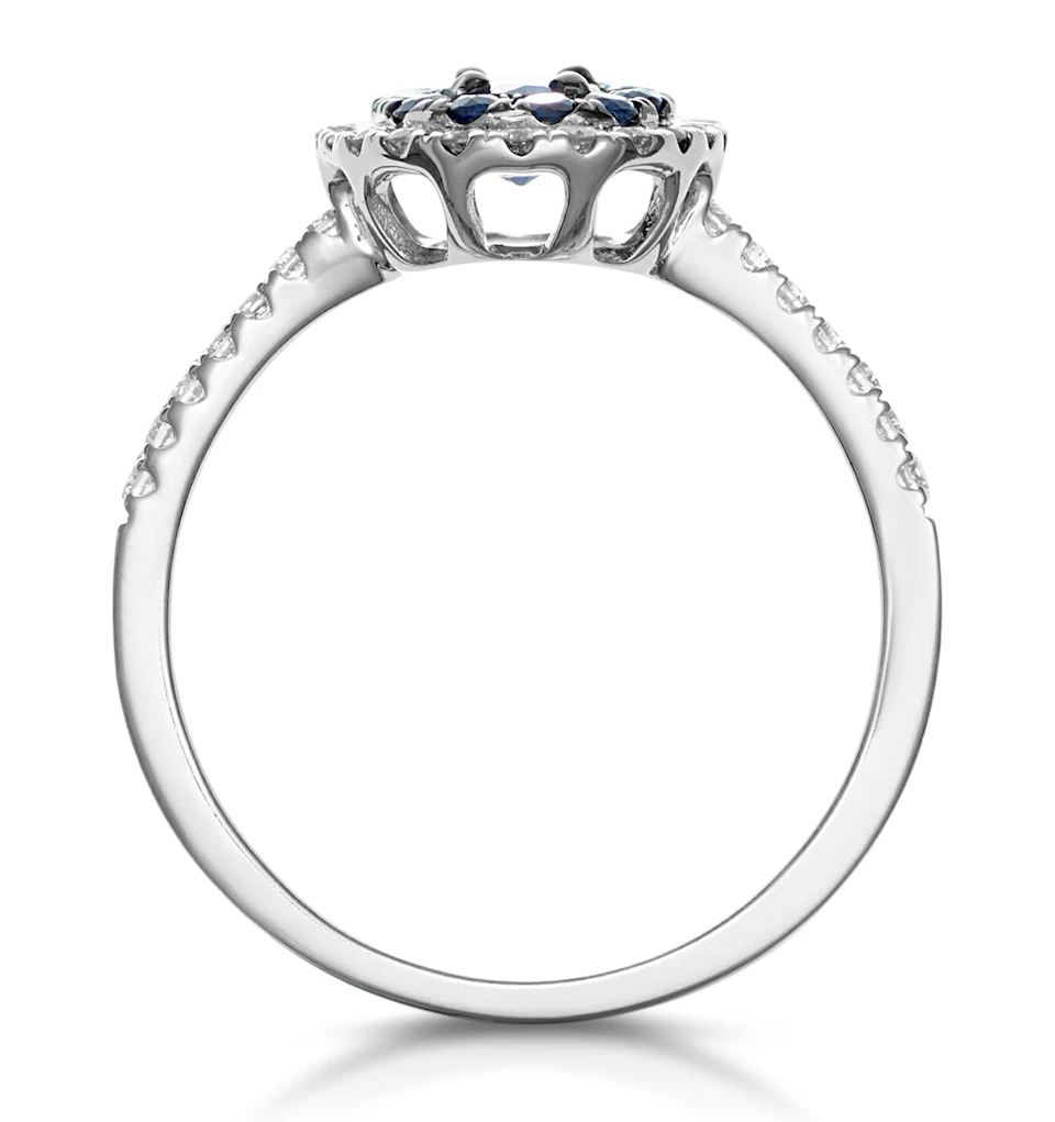Sapphire and Diamond Double Halo Ring 18KW Gold - Asteria Collection