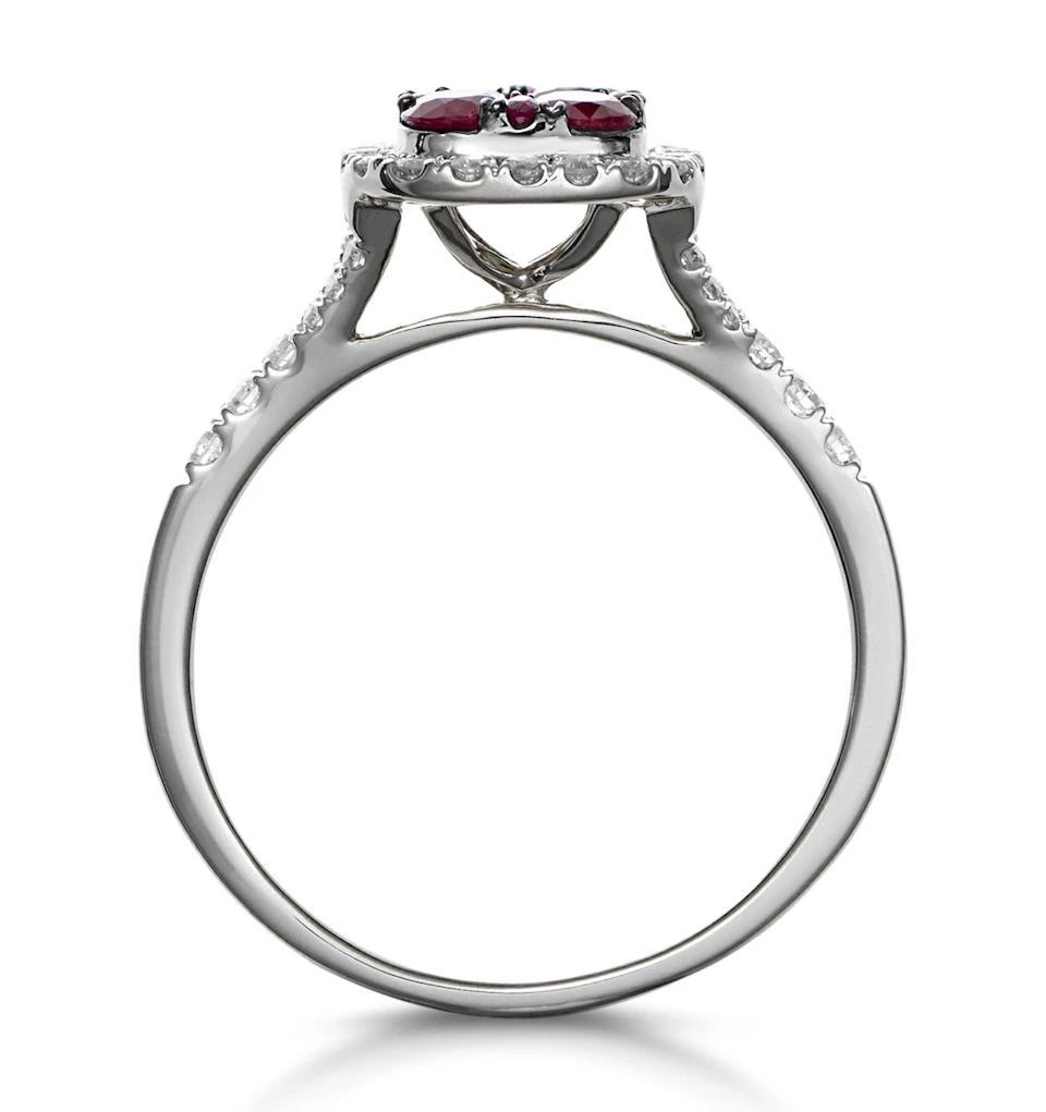 Ruby and Diamond Halo Square Ring 18K White Gold - Asteria Collection