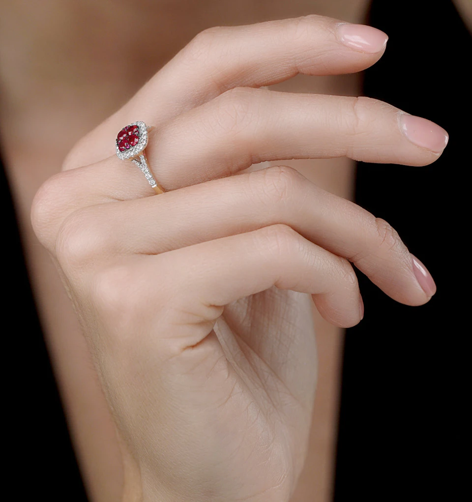 Ruby and Diamond Halo Square Ring in 18K Gold - Asteria Collection