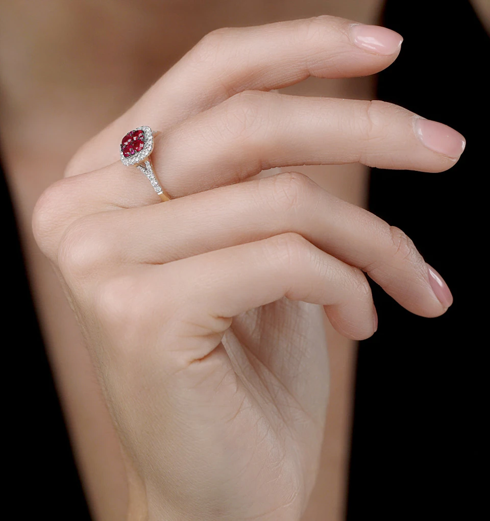 Ruby and Diamond Halo Square Ring 18K White Gold - Asteria Collection