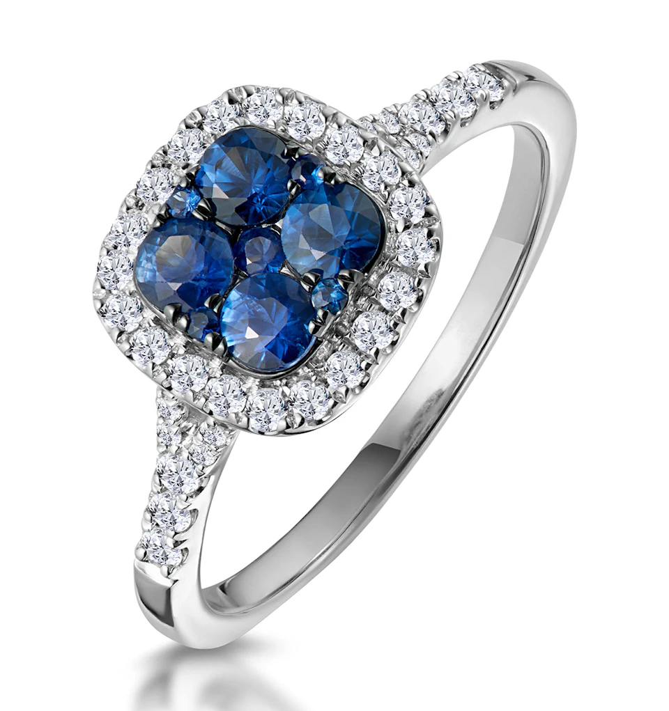 Sapphire and Diamond Halo Square Ring 18KW Gold Asteria Collection