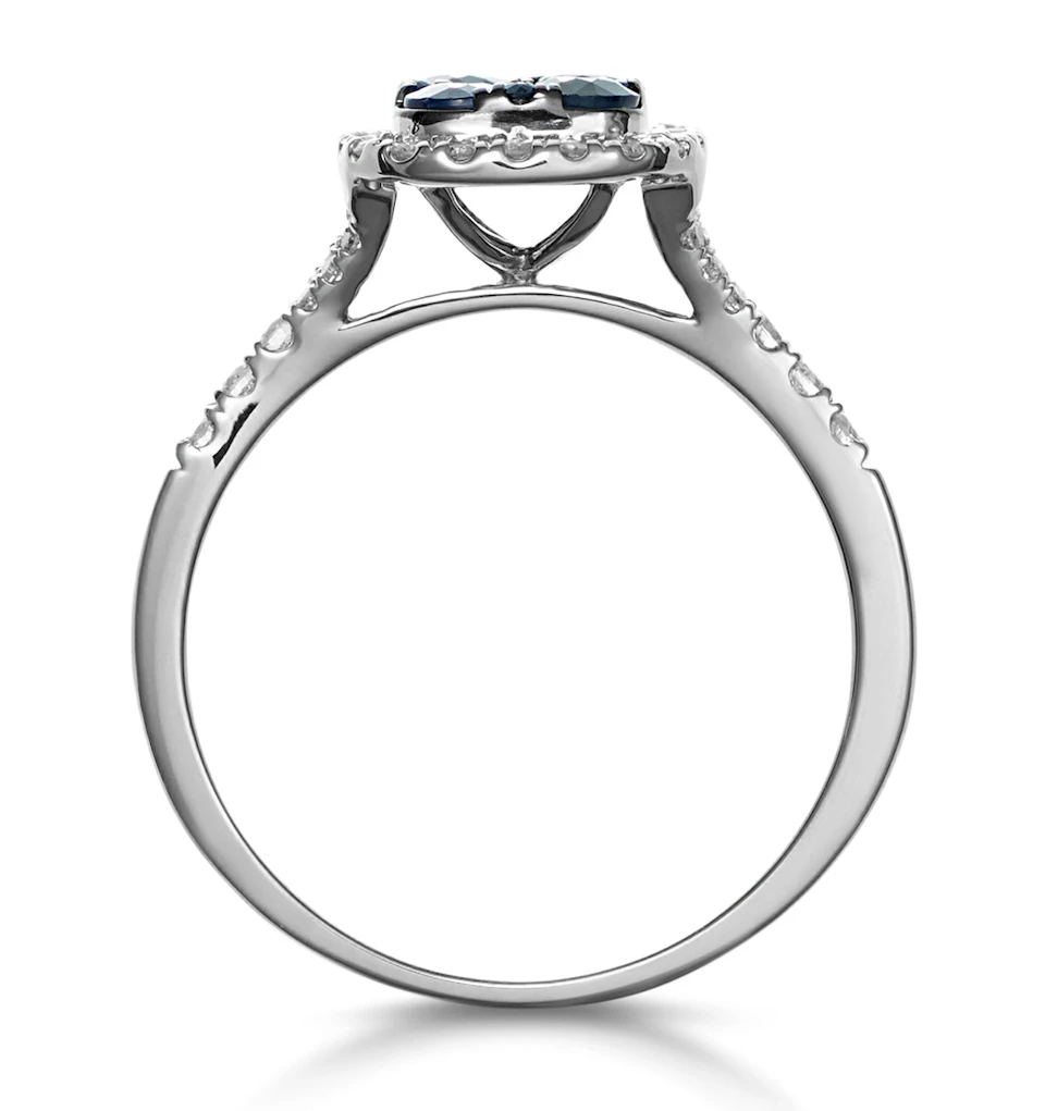 Sapphire and Diamond Halo Square Ring 18KW Gold Asteria Collection