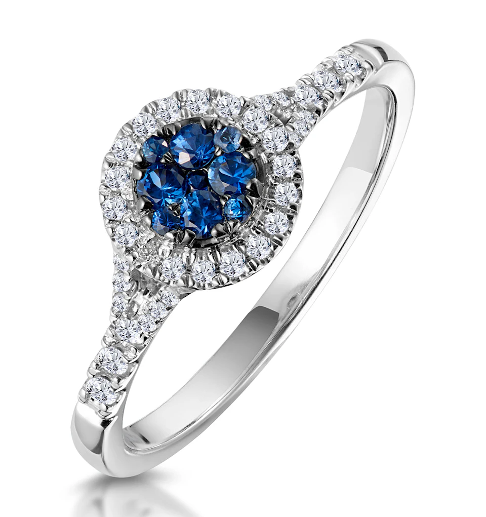 Sapphire and Diamond Halo Circle Ring 18KW Gold - Asteria Collection