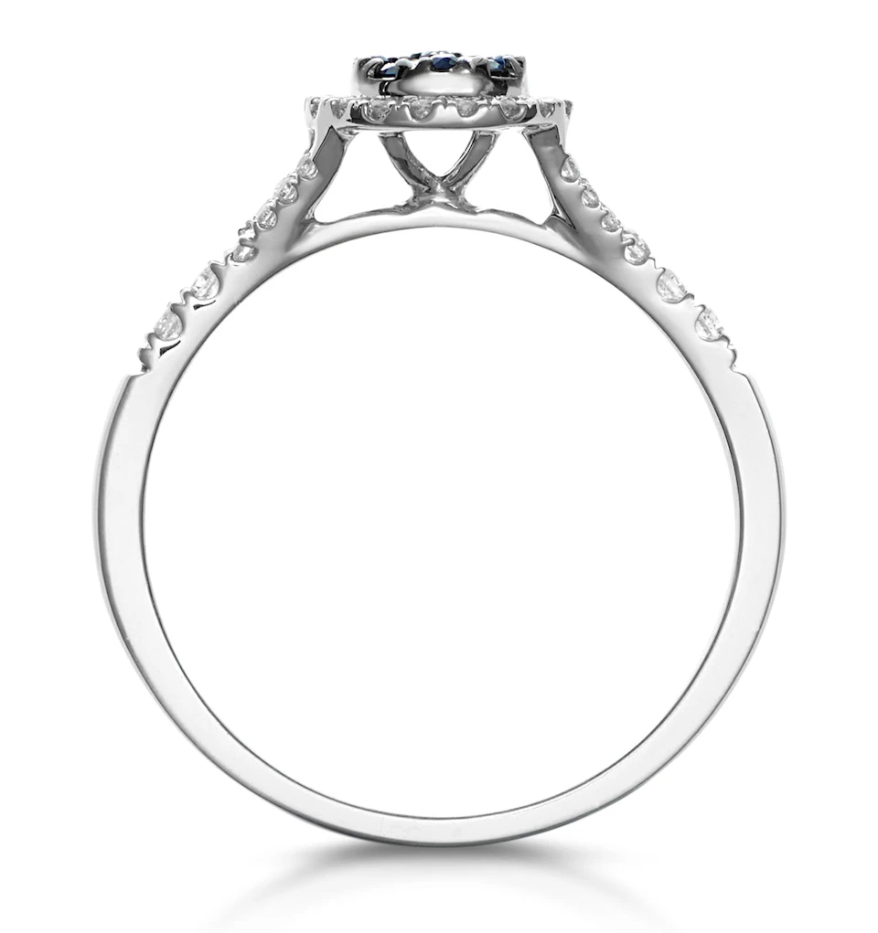 Sapphire and Diamond Halo Circle Ring 18KW Gold - Asteria Collection