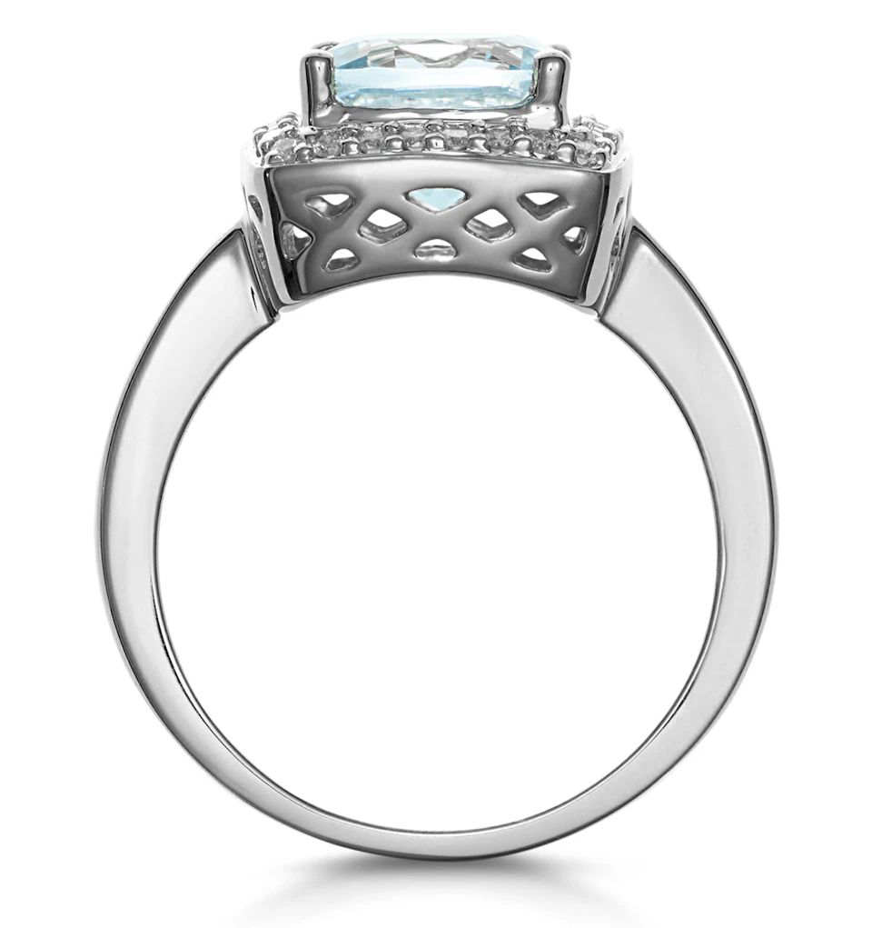 2ct Blue Topaz and Lab Diamond Ring 9K White Gold - Asteria