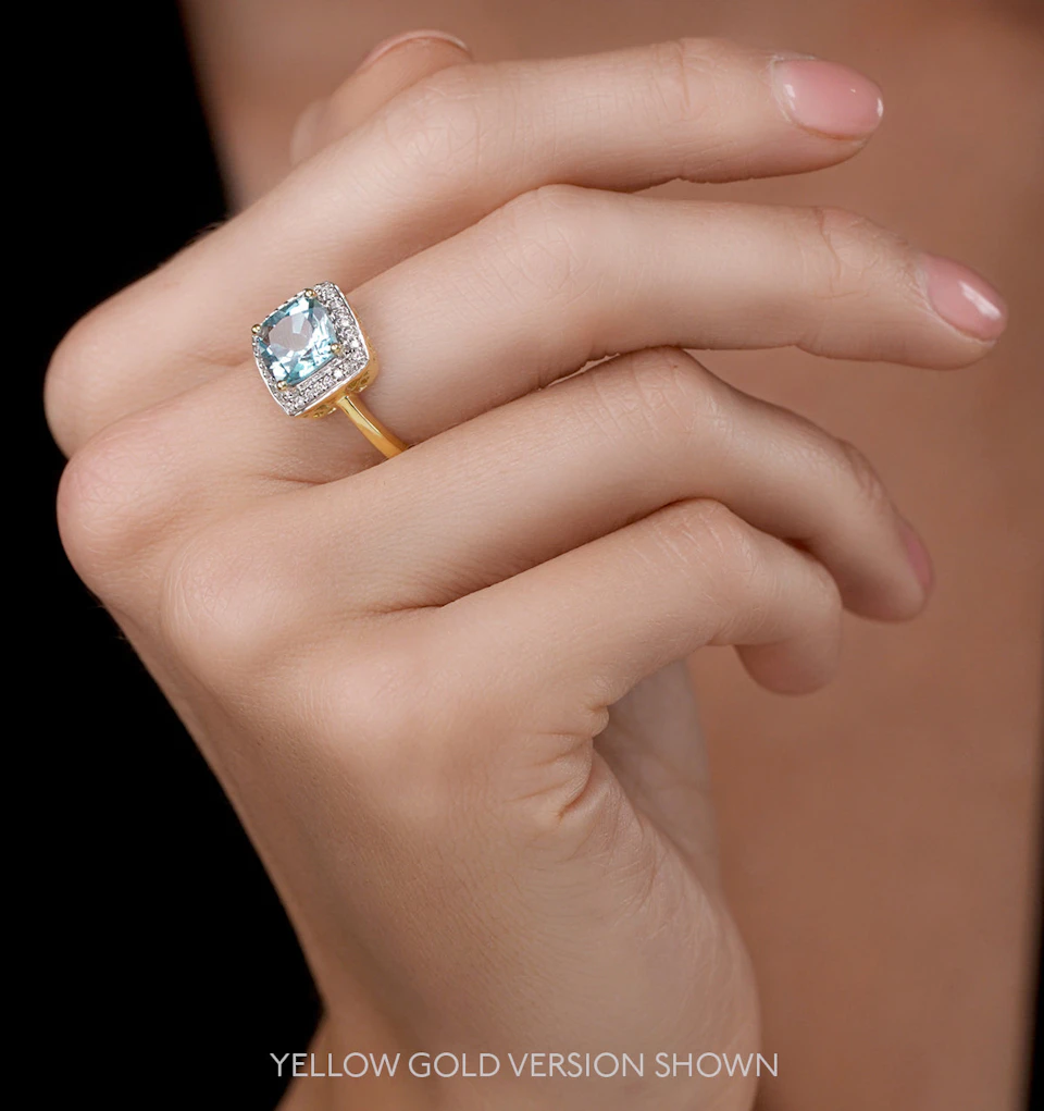 2ct Blue Topaz and Lab Diamond Ring 9K White Gold - Asteria
