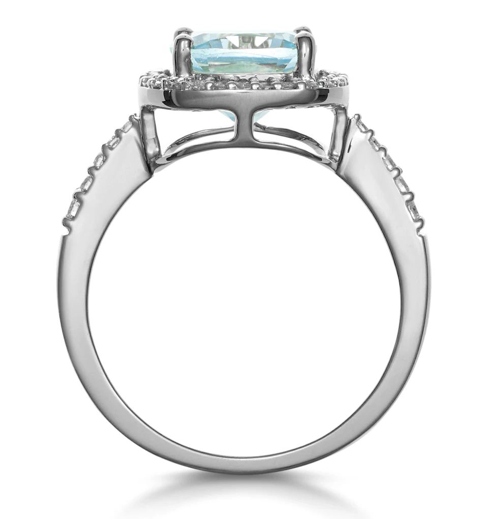 2ct Blue Topaz and Lab Diamond Shoulders Asteria Ring in 9K White Gold