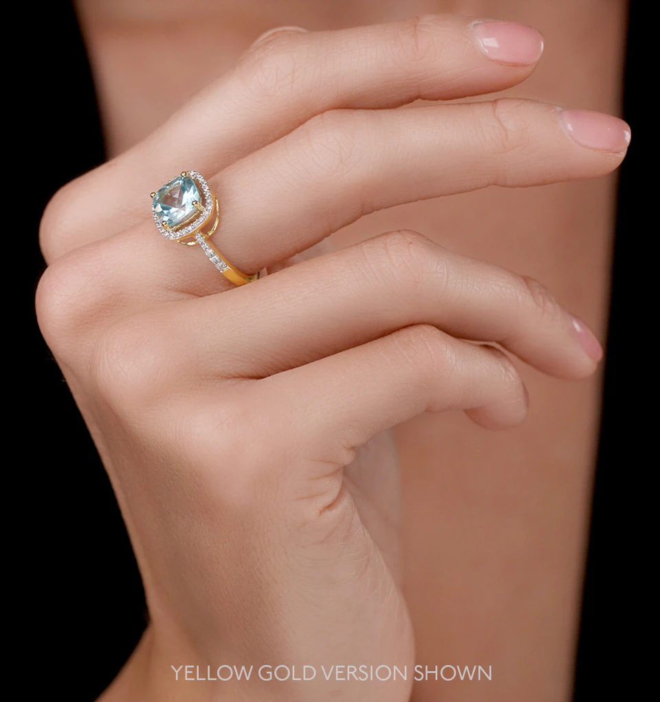 2ct Blue Topaz and Lab Diamond Shoulders Asteria Ring in 9K White Gold