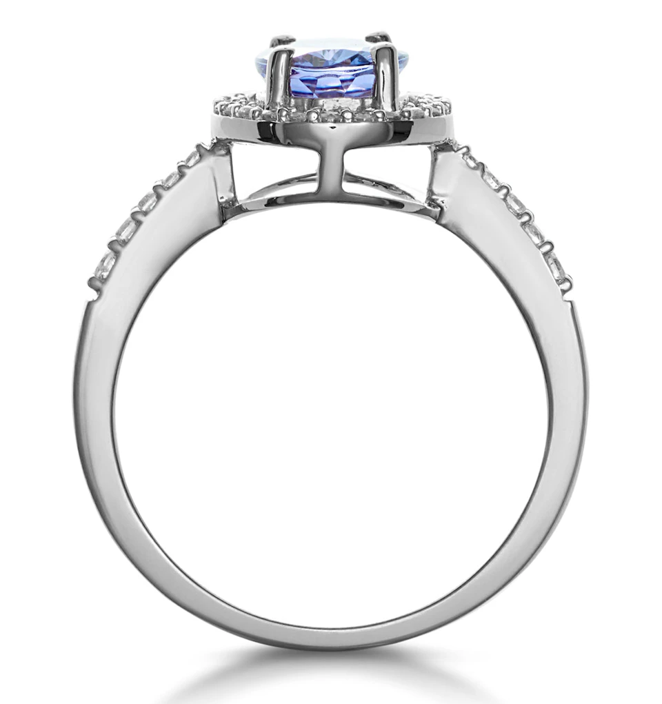 Tanzanite and Lab Diamond Oval Halo Ring in 9KW Gold - Asteria