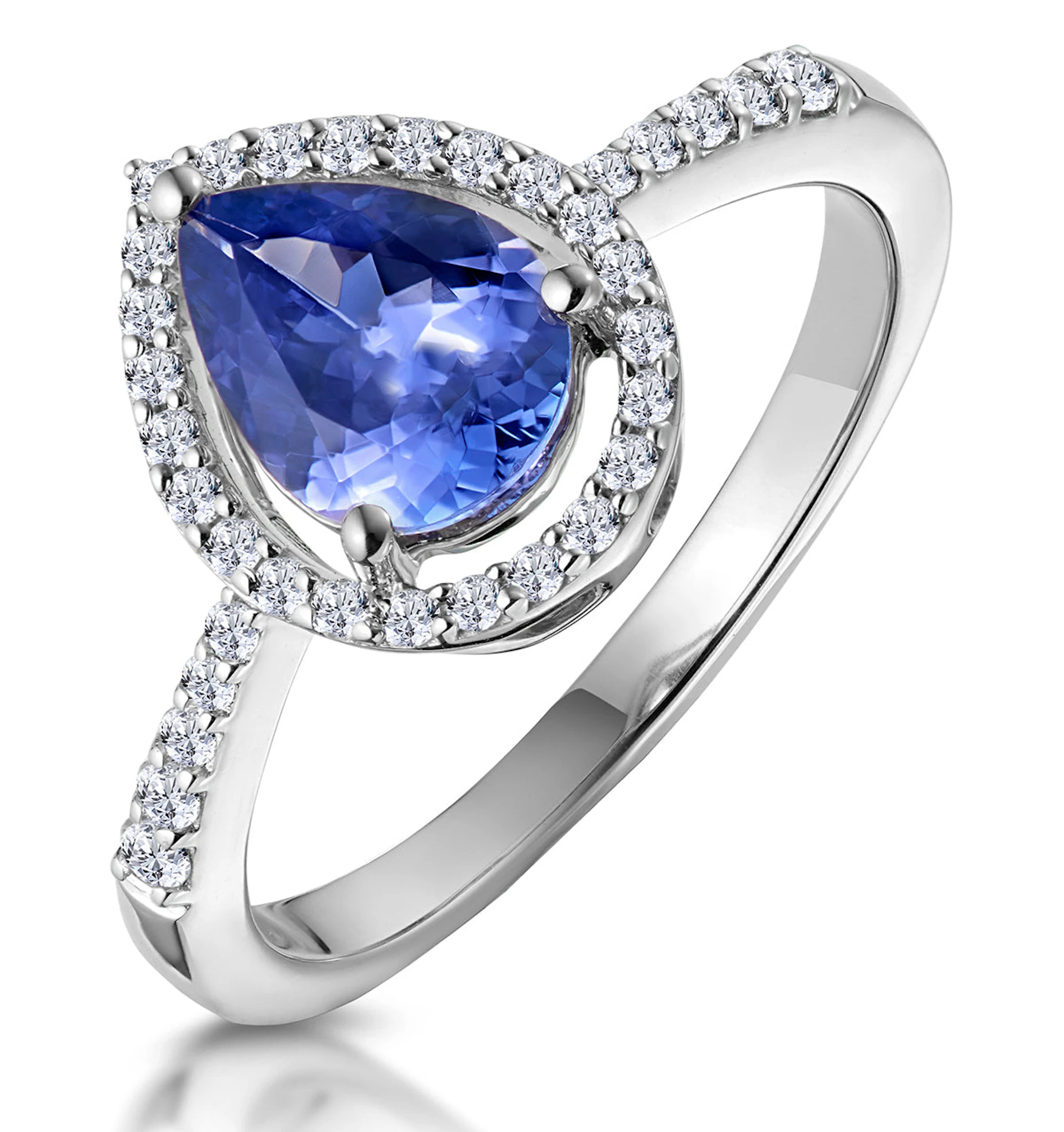 Tanzanite and Lab Diamond Pear Halo Ring in 9KW Gold - Asteria