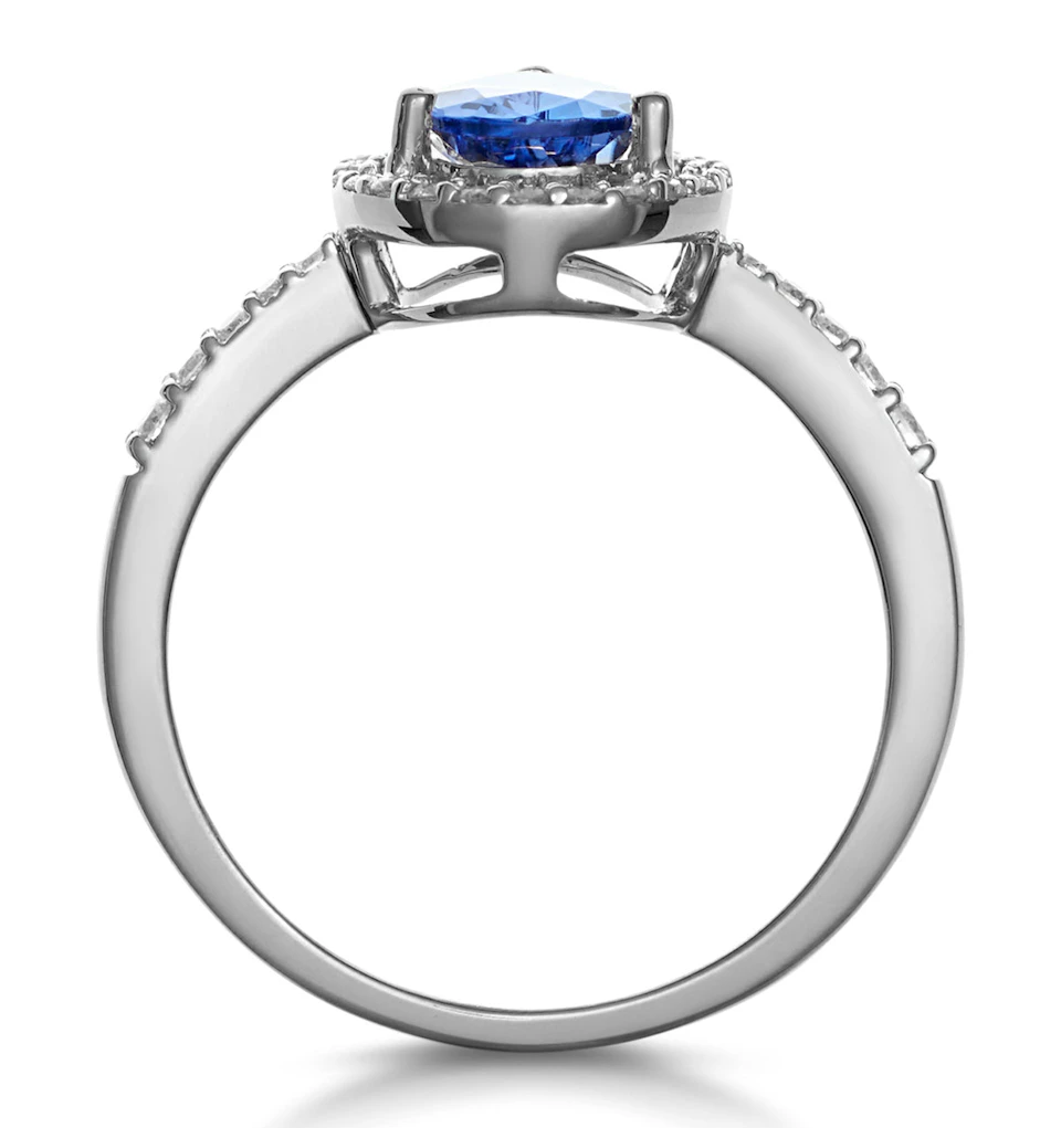 Tanzanite and Diamond Pear Halo Ring in 18KW Gold - Asteria Collection