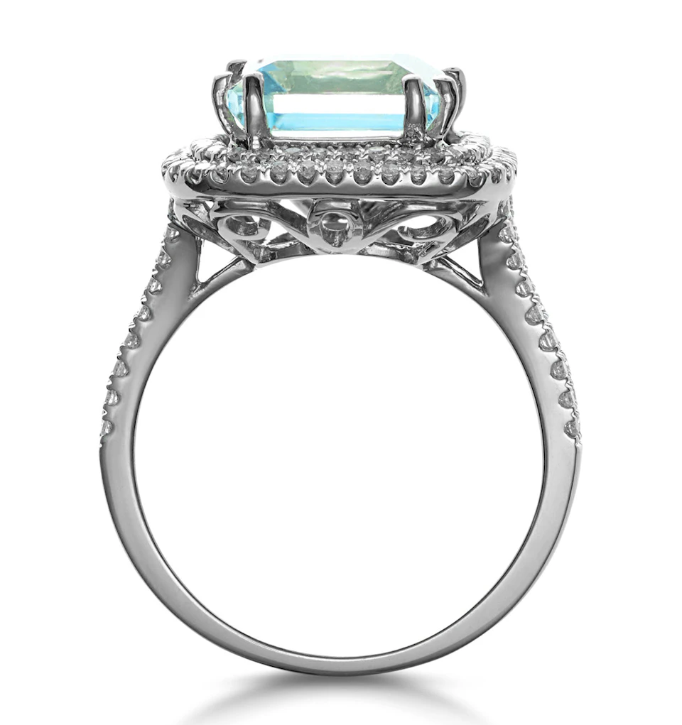 4.7ct Blue Topaz and Diamond Shoulders Asteria Ring in 18K White Gold