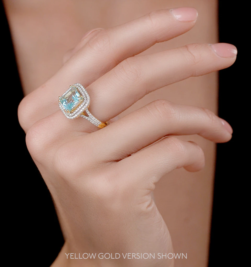 4.7ct Blue Topaz and Diamond Shoulders Asteria Ring in 18K White Gold