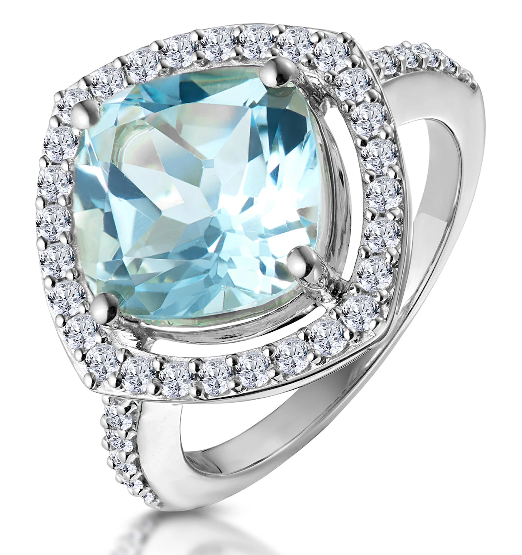 5.40ct Blue Topaz and Diamond Asteria Statement Ring in 18KW Gold