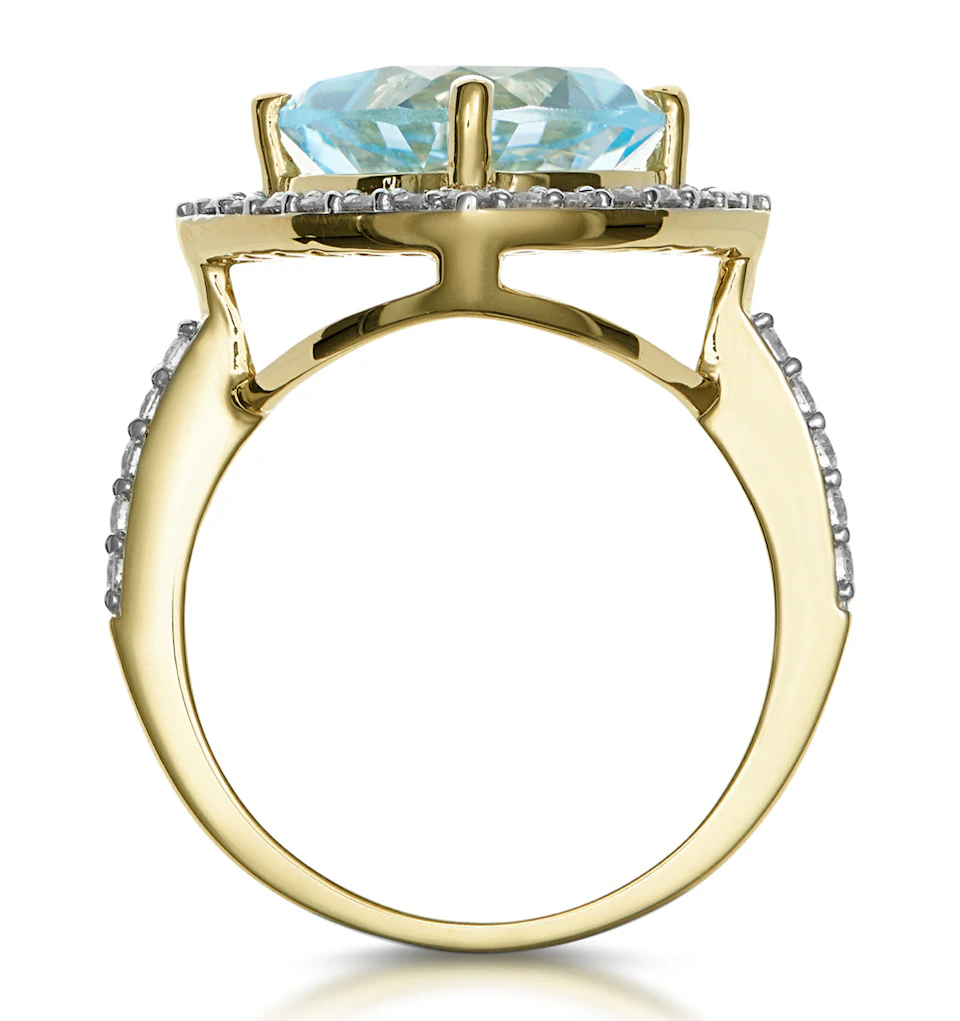 5.40ct Blue Topaz and Diamond Asteria Statement Ring in 18K Gold