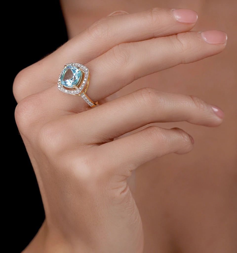 5.40ct Blue Topaz and Diamond Asteria Statement Ring in 18K Gold