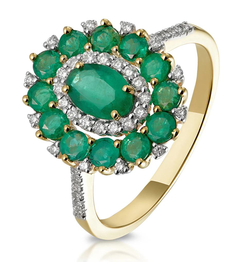1.35ct Emerald Asteria Collection Diamond Halo Ring in 18K Gold