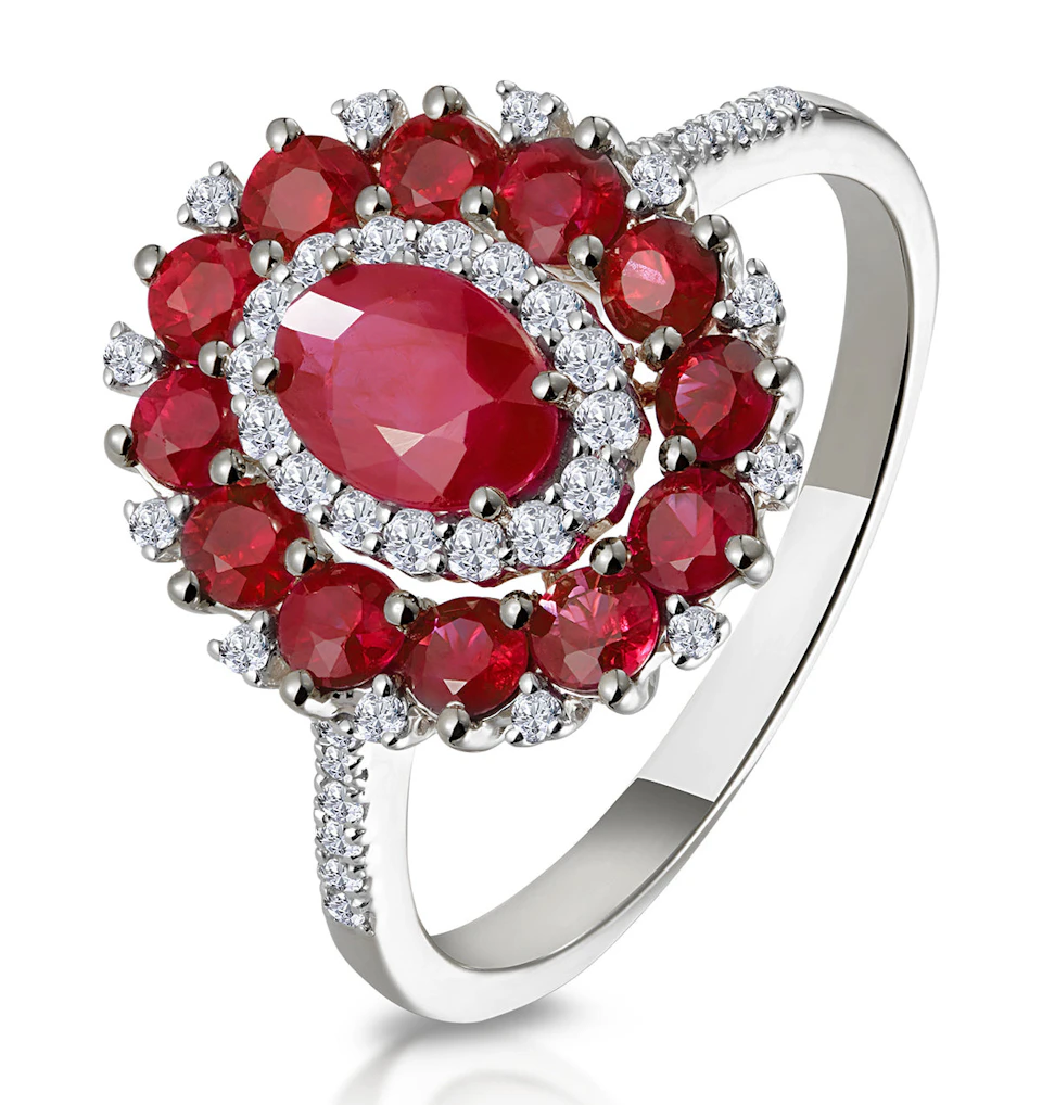 1.55ct Ruby Asteria Collection Lab Diamond Halo Ring in 9K White Gold